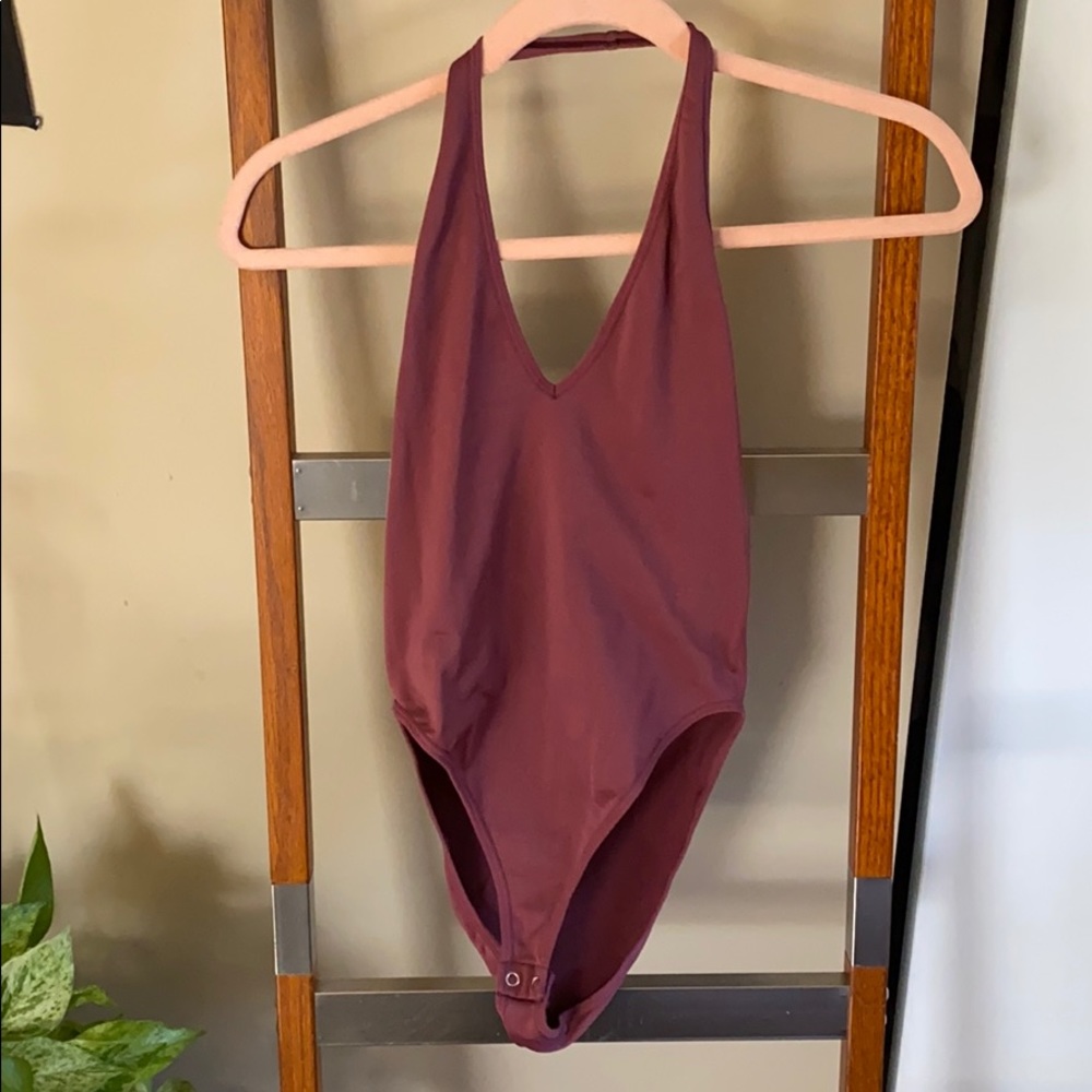 F21 Maroon Halter Spandex Bodysuit